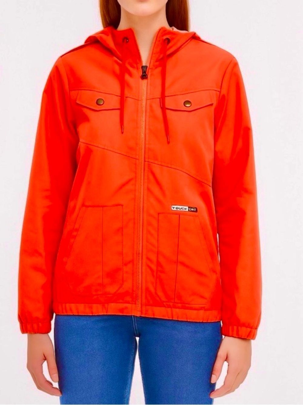VOLCOM Enemy Lines Windbreaker Jacket red orange hooded Small